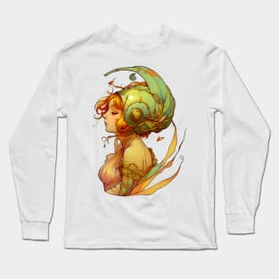 Garden Girl With A Snail Inspired Fantasy Headwear Art Nouveau Illustration Long Sleeve T-Shirt